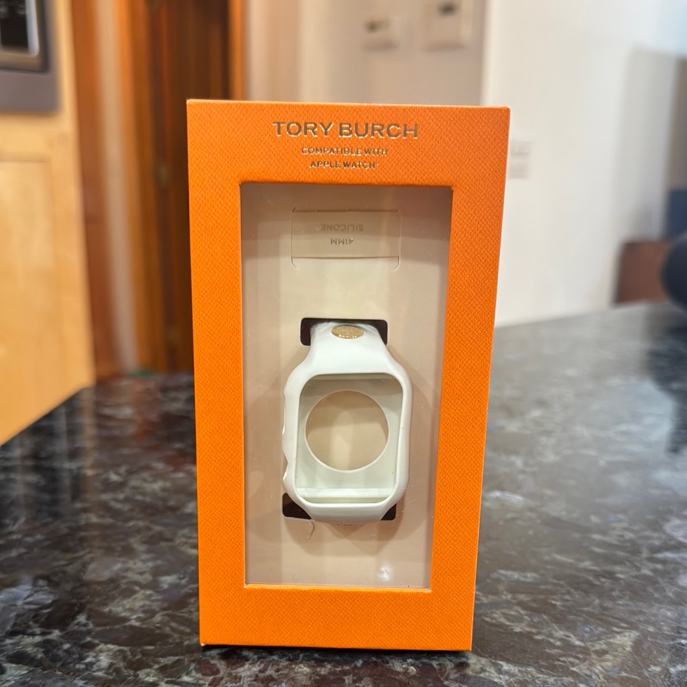Tory Burch Orange and White Apple Watch Case